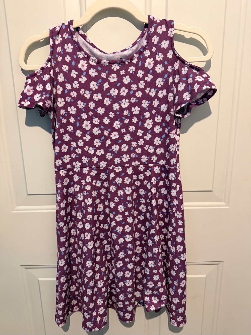 SO Girls' Purple Floral Cold-Shoulder Dress